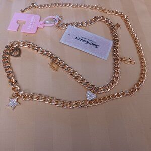 NEW Designer Juicy Couture Adjustable Gold Chain Belt w/ Rhinestone Charms M/L
